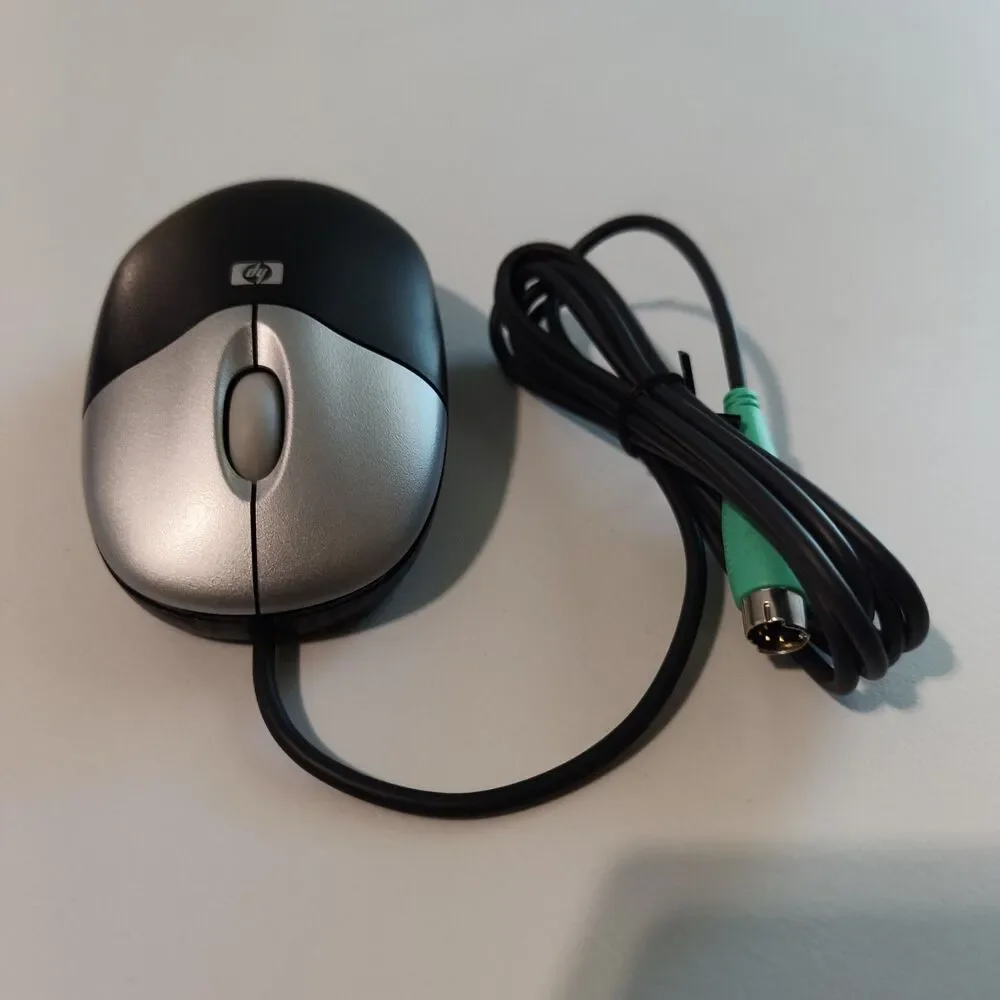 Genuine HP M-SBF96 Silver/Black Three Button PS/2 Optical Scroll Wheel Mouse